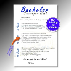 Carte de jeu à remplir pour la chasse au trésor Bachelor - Divertissez vos amis - Faites la fête toute la nuit