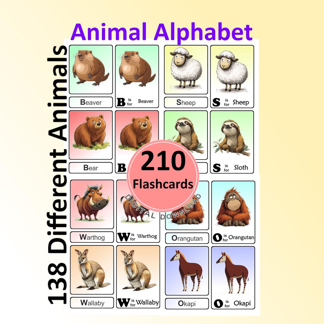 Animal Alphabet Flashcards – Montessori Learning 3 Part Cards (digital ...