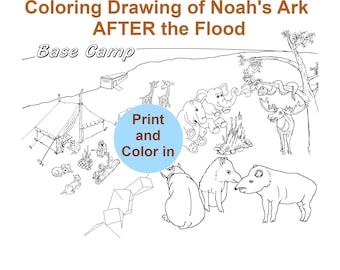 Noah's Ark Coloring Page | Animals at Base Camp (Digital Download)