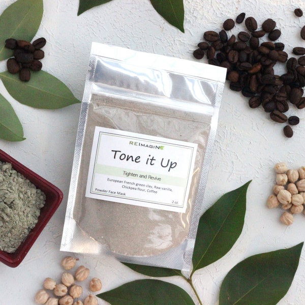 Tone it Up Face Mask Powder | Tighten and Revive | Green Clay & Chickpeas | 100% Natural | Vegan |Unscented - 2 OZ.