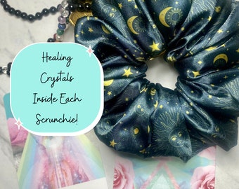 Healing Crystal Scrunchie | Elastic Hair Tie Scrunchies | Homemade Scrunchy | Jumbo | Gemstones | Gifts For Her | XXL | Gifts Under 20