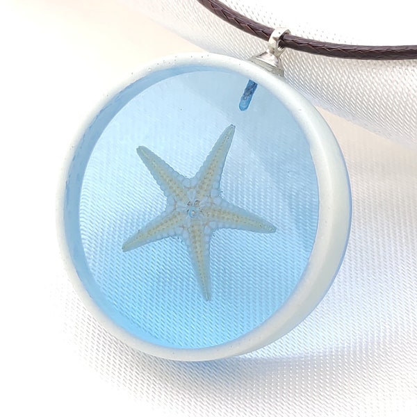 Starfish necklace, glow-in-the-dark necklace, starfish design, nautical themed necklace, blue sea necklace, resin necklace, valentine's gift