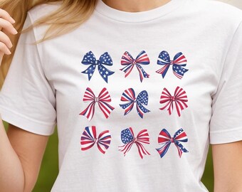 USA Red White and Blue Bows Shirt | USA Patterned Bows Tee | American Flag T-shirt | Patriotic Shirt | Independence Day 4th of July Apparel