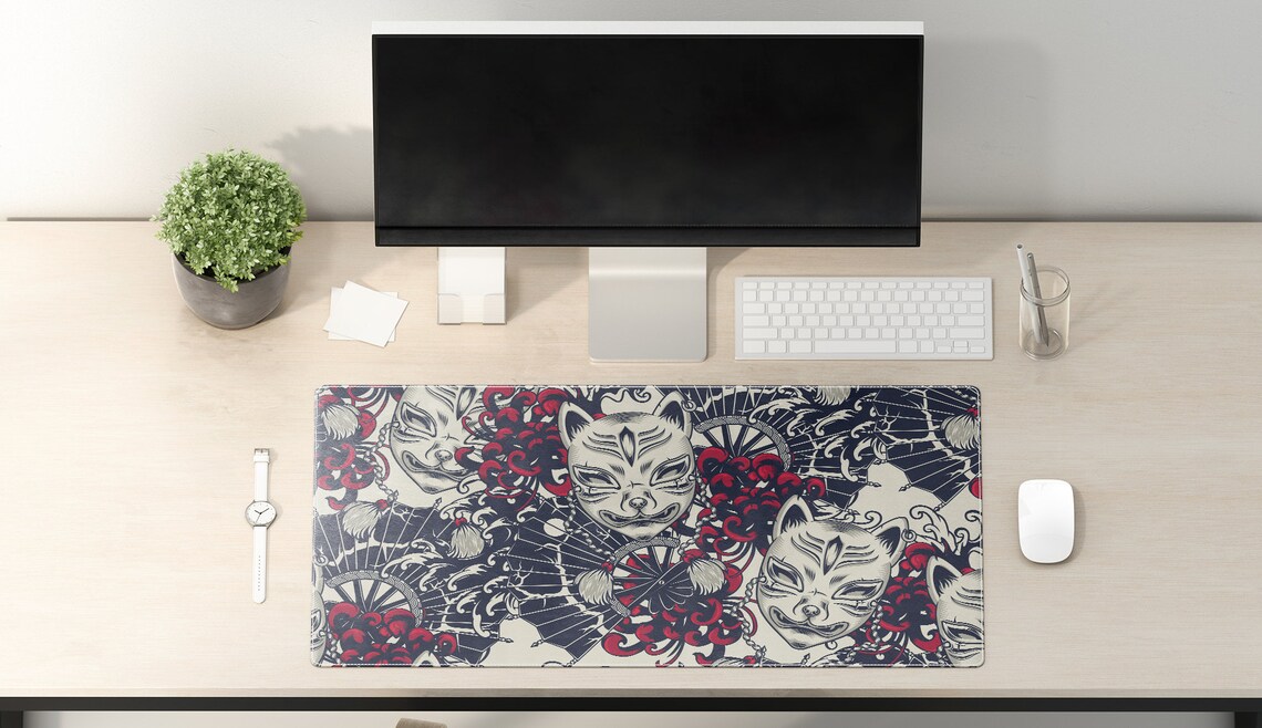 Desk Mat Japanese Art Wide Desk Pad Retro Large Mouse Pad Etsy