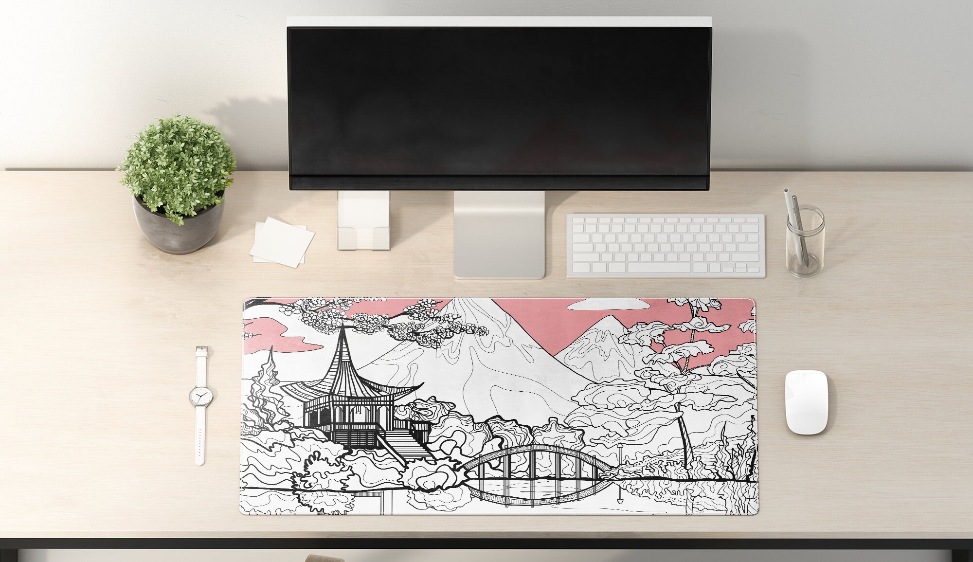 Desk Mat Japanese Landscape Wide Desk Pad Mountain Large Etsy