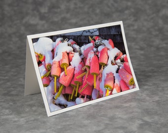 Pink Buoys/Fine Art Note Card/Blank Photo Greeting Card/Soft Matte Excellent for Writing Notes/Maine Coast