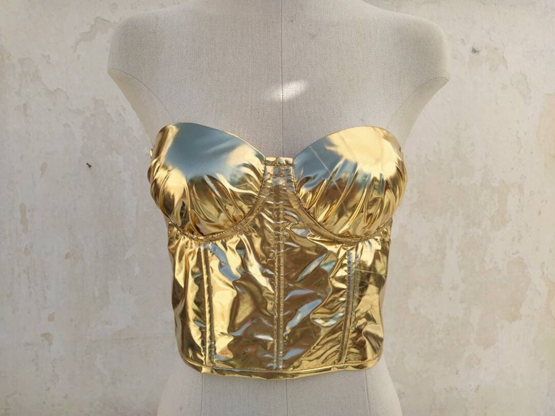 Gold Corset Top Crop Top Shiny Metallic Gold Corset Gold - Etsy