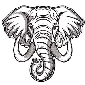 Elephant Head Embroidery Design, Black And White Sketch Motif, Wildlife Portrait Machine Embroidery File