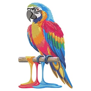 Colorful Parrot Paint Splash Embroidery Design, Vibrant Tropical Bird Machine Embroidery File, Unique Artistic Parrot Pattern