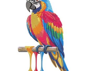 Colorful Parrot Paint Splash Embroidery Design, Vibrant Tropical Bird Machine Embroidery File, Unique Artistic Parrot Pattern