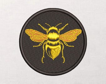 Honey Bee Embroidery Design, Round Patch Badge, Golden Insect Emblem, Nature Motif For Jackets, Applique Pattern