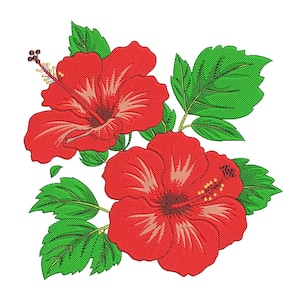 Red Hibiscus Flower Embroidery Design, Tropical Floral Machine Embroidery Pattern, Summer Blossom Digital File, Instant Download
