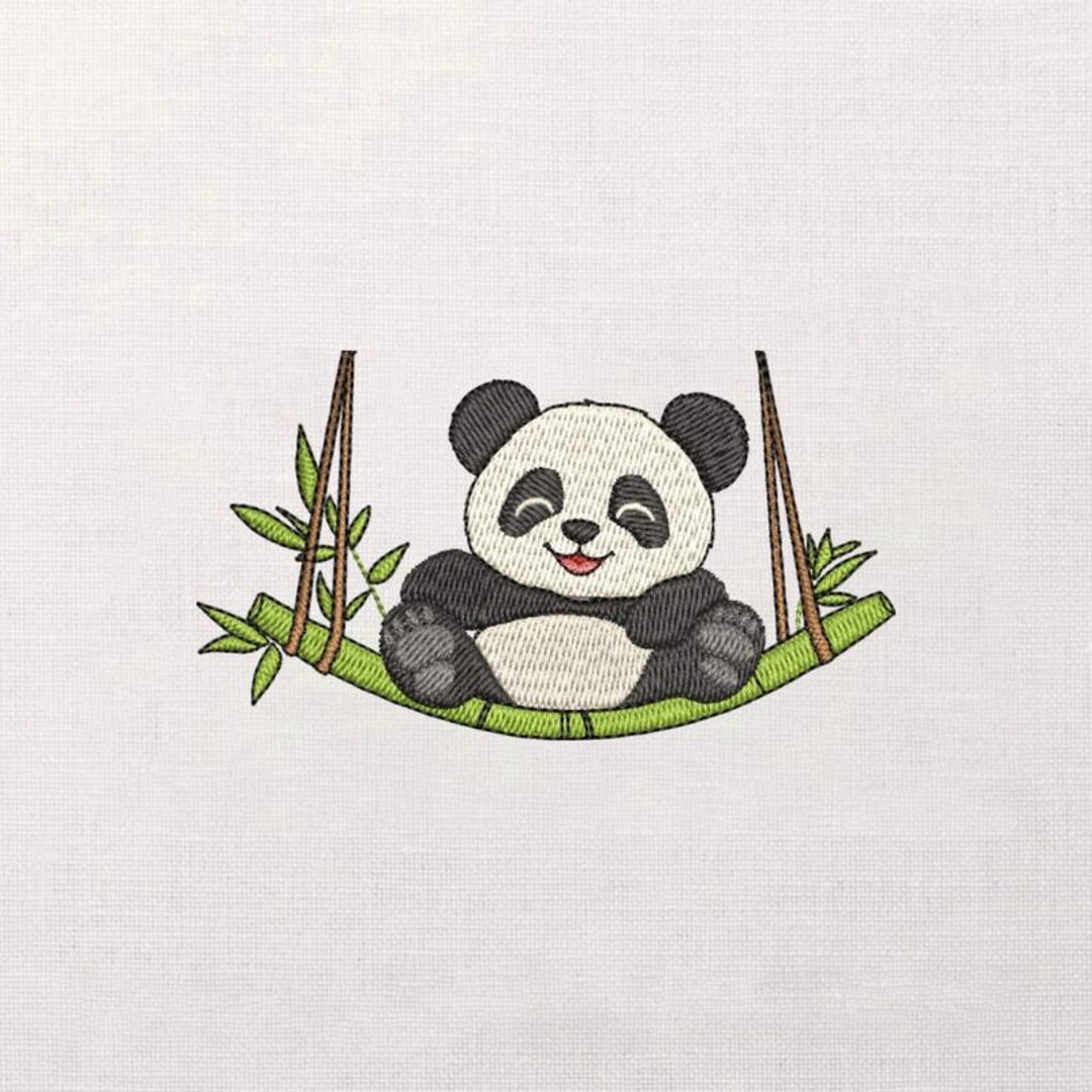 Happy Panda Embroidery Design, Bamboo Swing Stitch Pattern, Baby ...