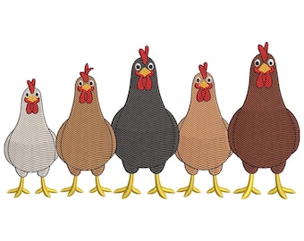 Cute Hens Embroidery Design Set, Farm Animal Stitch Pattern, Country Kitchen Motif, Digital Embroidery File, Instant Download
