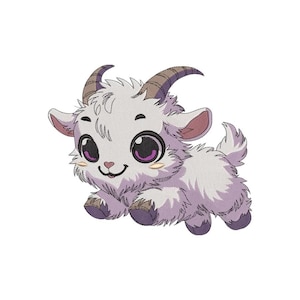 Cute Baby Goat Embroidery Design, Kawaii Farm Animal, Lavender Kid Motif, nursery Stitch Pattern