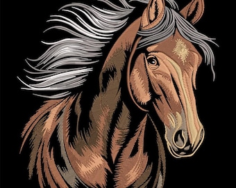Horse Embroidery Design, Majestic Stallion Machine Embroidery Pattern, Flowing Mane Animal Applique, Instant Download