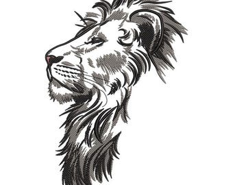 Majestic Lion Profile Embroidery Design, Regal Animal Sketch,  Jungle King Digital Embroidery a Pattern