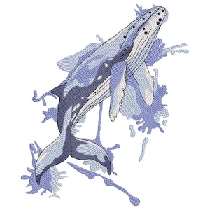 Humpback Whale Embroidery Design, Water Splash Embroidery Pattern, Ocean Animal Machine Embroidery File, Marine Life DIY Project