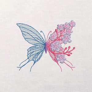 Butterfly Embroidery Design, Floral Wing Pattern, Spring Garden Motif, Machine Stitch File, Delicate Linework, Hoop Art, Quilt Accent