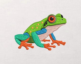 Colorful Frog Embroidery Design, Machine Embroidery Pattern, Tropical Wildlife Motif, Red Eyed Tree Frog Stitch, Jungle Nature Decor