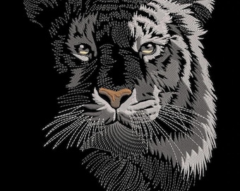Tiger ansikte broderi design, tiger huvud maskinbroderimönster, vilda djur broderi fil, omedelbar nedladdning