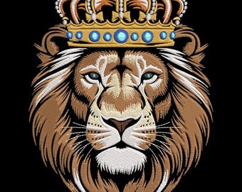 King Lion Head Embroidery Design, Royal Lion With Crown Machine Embroidery, Majestic Animal Embroidery File, Regal Lion Crest Pattern