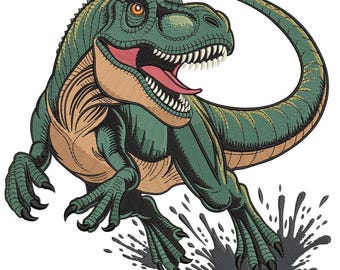 T-Rex Dinosaur Embroidery Design, Running Dino Machine Embroidery Pattern, Cartoon Tyrannosaurus Embroidery File
