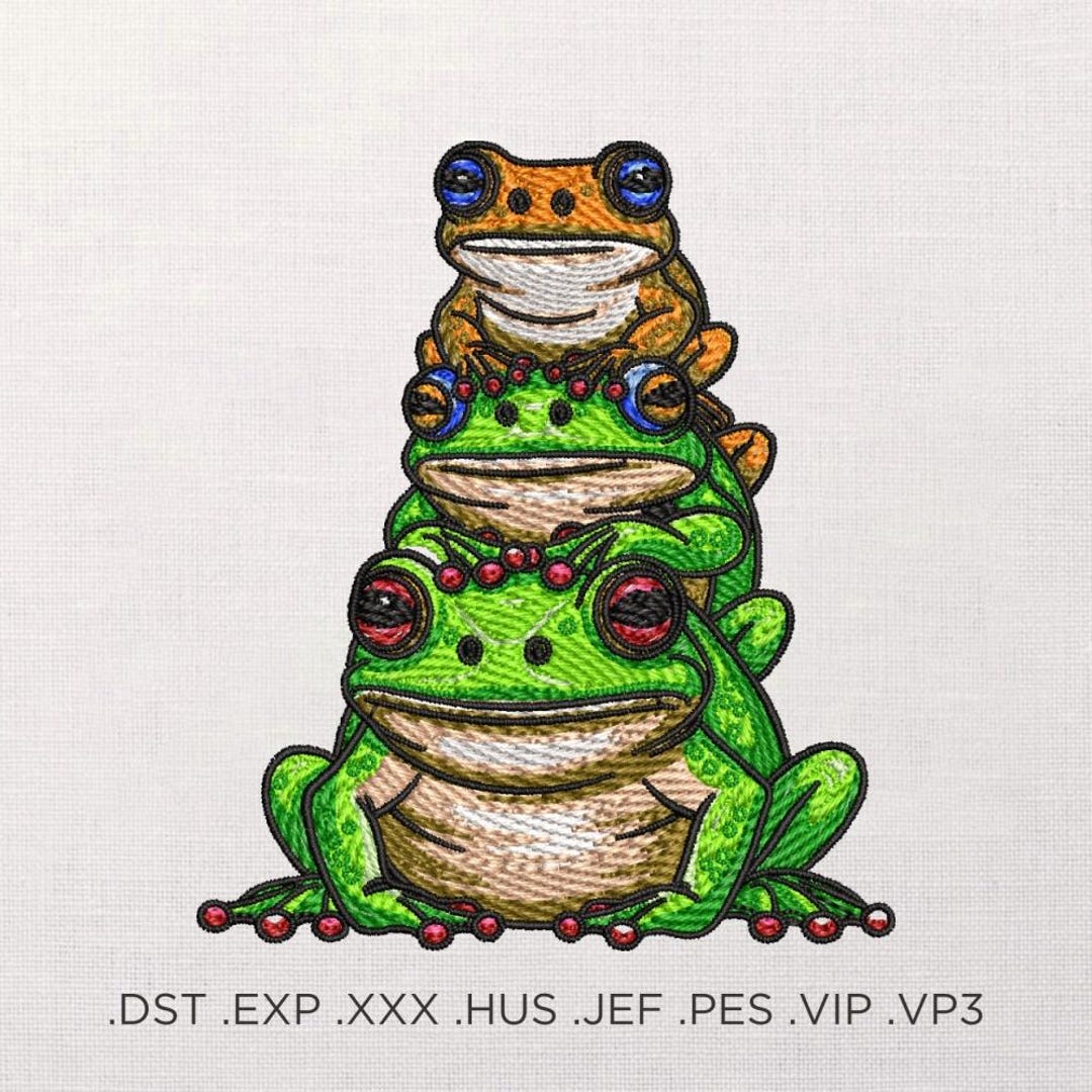 Frog Design Meetup Stacked Frogs Embroidery Design, Whimsical Amphibian Pattern, Layered ...
