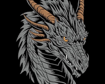 Fierce Dragon Head Embroidery Design, Fantasy Dragon Profile Machine Embroidery, Magical Animal Face Pattern, Mythical Creature Embroidery