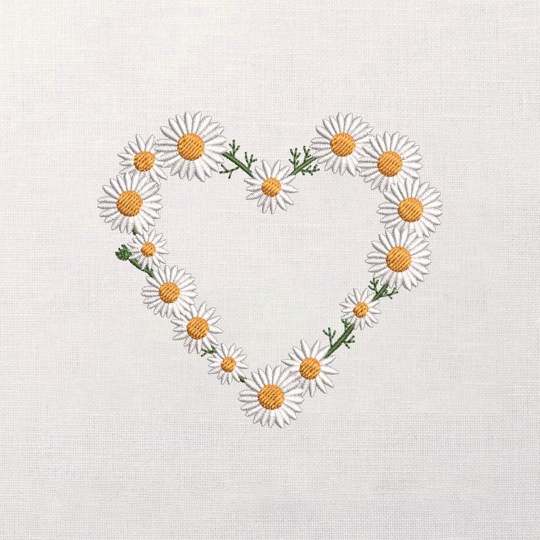 Daisy Heart Embroidery Design, Floral Wreath Motif, Spring Flower ...