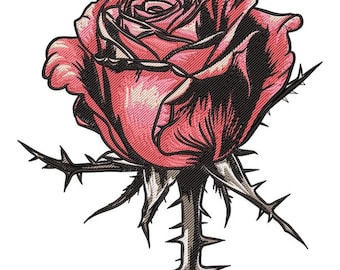 Rose with Thorns Embroidery Design, Realistic Flower Machine Embroidery, Floral Applique Pattern, Romantic Embroidery Art