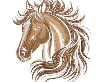 Equine Head Embroidery Design, Detailed Mane Line Art, Quilt and Apparel Embroidery File