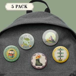 Hiking Pins Pack of 5 Outdoor Lover Gift Cute Adventure Badge 2.5” Large Brooch Pin Buttons for Backpacks Slow Hiking Club Accessories