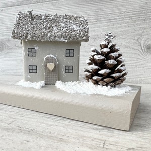 Winter cottage, winter scene, little wooden house, winter snow, new home gift, gift for loved one, home decor, Christmas decoration