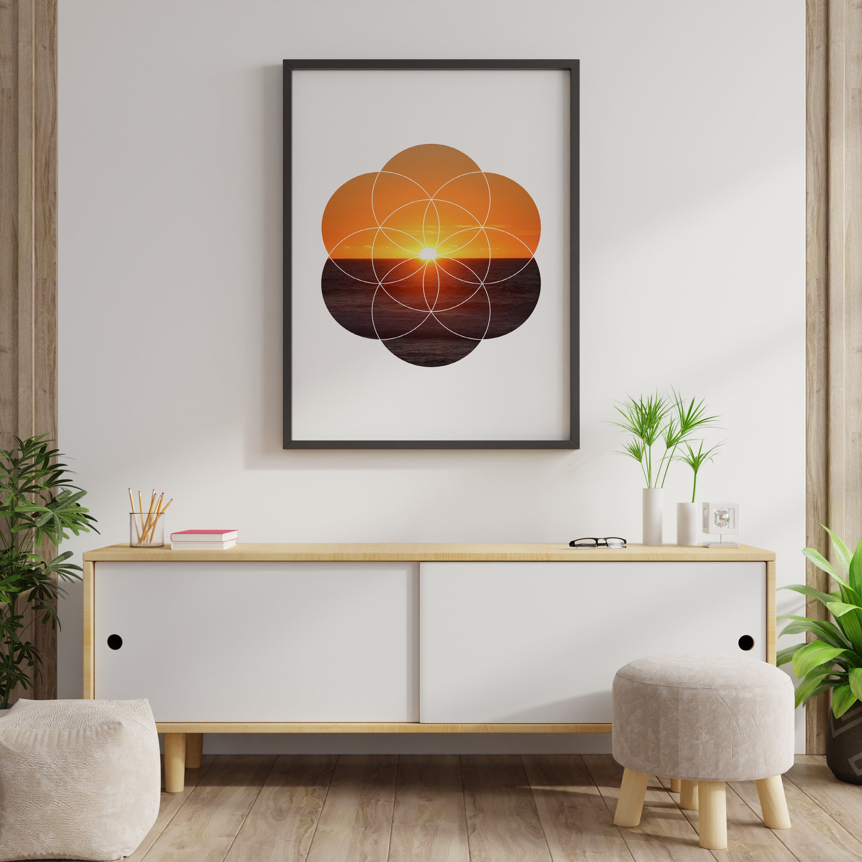 Printable Sacred Geometry | Sunset Flower of Life Abstract Wall Art ...