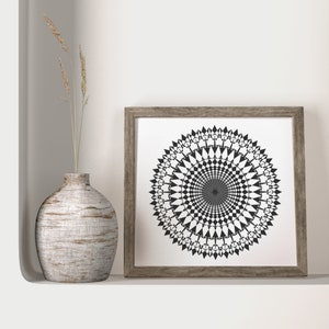 Utskrivbar helig geometri | Svartvitt torusögamönster | Mandala | Kristallrutnätsmall | Heminredning