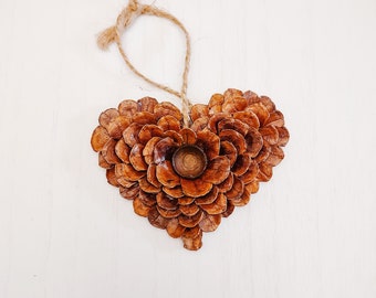 Pinecone ornament, heart shaped ornament, handcrafted ornament, nature lover gift