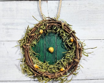 Cottage door ornament, round door ornament, fairy door ornament, handcrafted wood ornament, whimsical gift