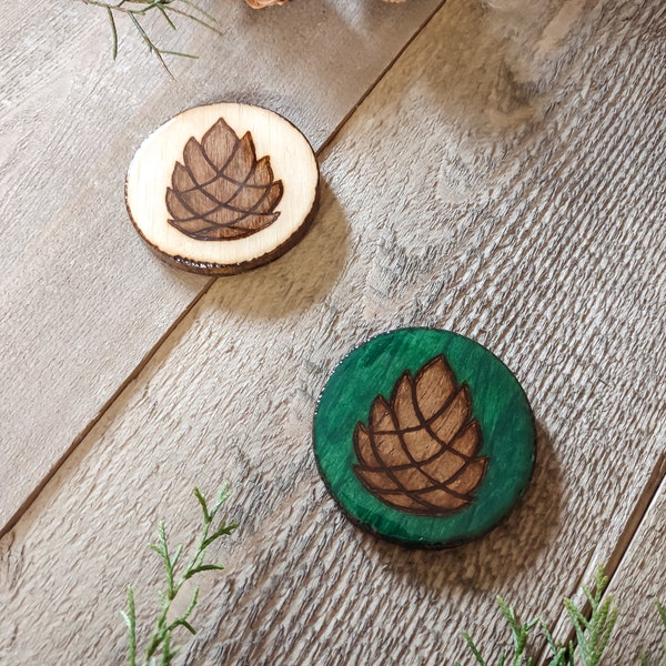 Pinecone magnet, resin coated magnet, woodburnt magnet, pinecone fridge magnet, handcrafted pinecone magnet, pinecone art, nature lover gift