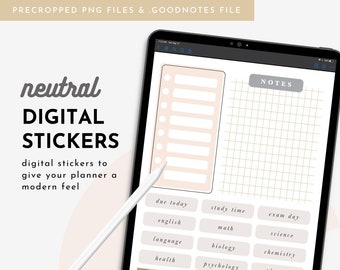 Neutrale digitale stickers voor iPad/tablet, GoodNotes, Notability, Noteshelf, minimale digitale planner stickers, schattige digitale stickerset