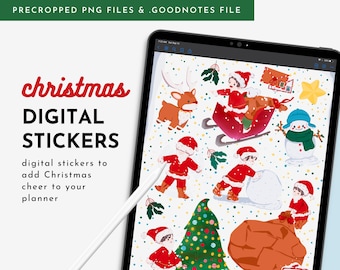 Christmas Digital Stickers For GoodNotes, Notability, Noteshelf, Kawaii Digital Stickers For The iPad | Precropped PNG & GoodNotes Files