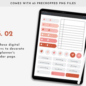 Valentine's Day Digital Planner Stickers For GoodNotes, Notability, Noteshelf, iPad/Tablet, Includes Digital Washi Tape & Sticky Notes image 3
