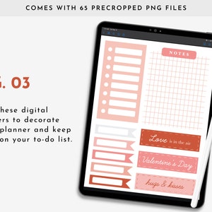 Valentine's Day Digital Planner Stickers For GoodNotes, Notability, Noteshelf, iPad/Tablet, Includes Digital Washi Tape & Sticky Notes image 4