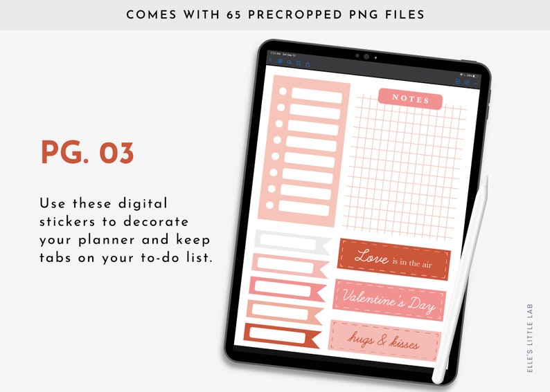 Valentine's Day Digital Planner Stickers For GoodNotes, Notability, Noteshelf, iPad/Tablet, Includes Digital Washi Tape & Sticky Notes image 4