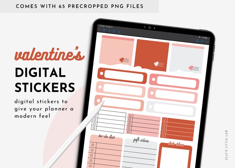 Valentine's Day Digital Planner Stickers For GoodNotes, Notability, Noteshelf, iPad/Tablet, Includes Digital Washi Tape & Sticky Notes image 1