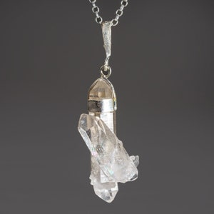 Genuine Double Terminated Clear Quartz Crystal Pendant with 18&quot; Sterling Silver Chain