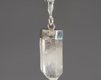 Genuine Clear Quartz Crystal Pendant (3-5 grams) with 18&quot; Sterling Silver Chain