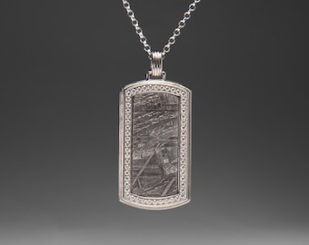 Muonionalusta Meteorite Dog Tag Pendant with 18" Sterling Silver Chain