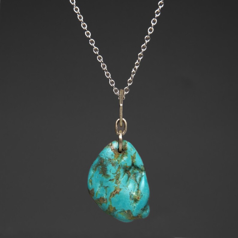 Sterling Silver Turquoise Pendant Necklace – Natural Gemstone Jewelry image 1