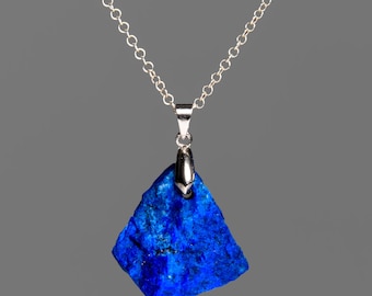 Genuine Natural Lapis Nugget with 18" Sterling Silver Chain